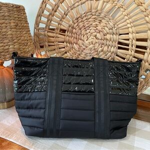 THINK ROYLN Black Tote with Textured Fabric and Dual Straps